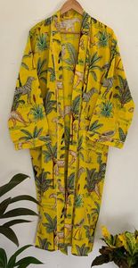 ชุดกิโมโนผ้าฝ้ายใส่ได้ทั้งชายและหญิงชุดใส่กลางคืนชุดแต่งหน้าชุดใส่ชายหาดชุดใส่ในฤดูร้อนดีไซน์แบบซาฟารีสีเหลือง - Product Image 6