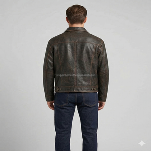 Luxury Wholesale Soft Cow Leather <b>Suede</b> Men's High-End Italian Style Genuine Leather Vintage Bomber <b>Jacket</b> with Front Logo - Product Image 4