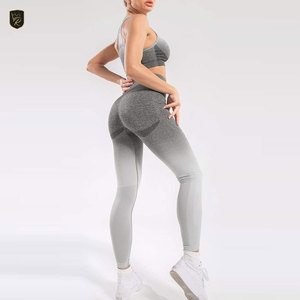 Ensemble de yoga 2 pièces pour femme, couleur unie, taille élastique, sans couture, respirant, tissu extensible, soutien-gorge de sport et leggings, séchage rapide, pour la gym - Product Image 3