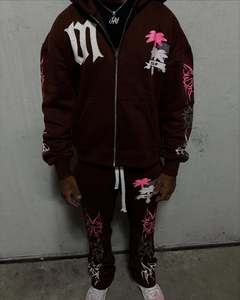 Fabricantes de ropa Conjunto de sudadera con capucha personalizada Logo Parche Bordado Cremallera Sudaderas con capucha de gran tamaño Hombres para ropa de calle - Product Image 2