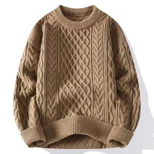 Mens Wool/Acrylic <b>Cable</b> <b>Knit</b> Winter <b>Sweater</b> Cozy Round Neck Pullover Front Logo - Product Image 3