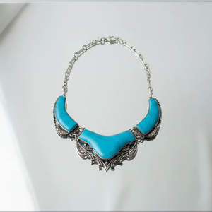 Collier en pierre précieuse turquoise de grande taille pour femmes, argent sterling de haute qualité, style bohème classique pour les amoureux, pour les fiançailles - Product Image 1