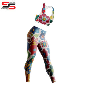 Drop Shoulder 100% Poliéster Spandex Hecho Sublimado Diseño Sujetador Leggings Conjunto Mujeres Superventas Sexy Traje de entrenamiento - Product Image 4