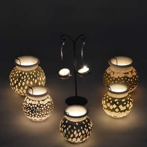 Silver Candle Holder Metal <b>Tealight</b> Candle Holder for Diwali Decoration Items with Base of Urli Bowl Diwali Gift Items - Product Image 2