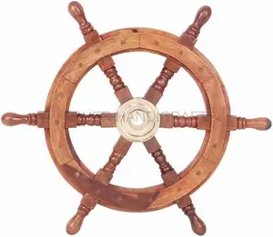 Braun und Gold Teakholz Schiffs rad mit Messing einsatz und sechs Speichen 18 Zoll Radboot Ornament Dekorative Nautik