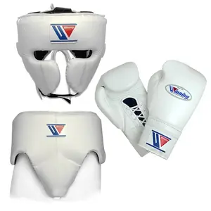 パーソナライズされたロゴが付いたカスタムウィニングレザーボクシンググローブ専門的なトレーニングスパイリングボクシンググローブフォーカスパッドヘッドガードセット