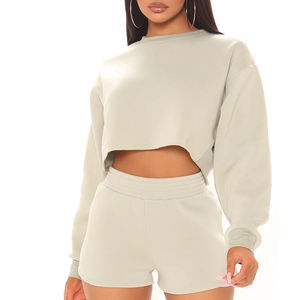 Sudadera Sexy personalizada para mujer, Top corto de alta calidad 100% de algodón orgánico, sudadera en blanco con cuello redondo y hombros caídos para mujer - Product Image 1