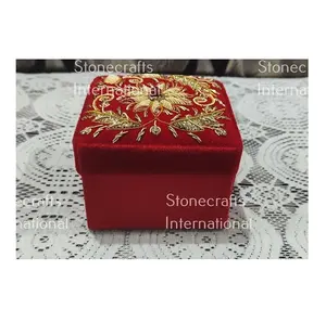 Ropa de seda MDF hecha a mano de la mejor calidad Caja Zardozi Diseño adornado cuadrado Stonecrafts Impresión en relieve internacional - Product Image 2