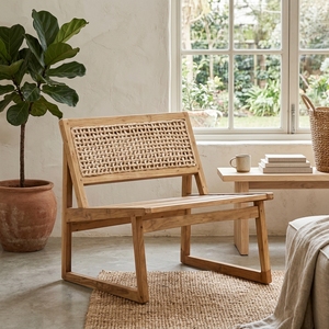 Gili Low Chair Single Anyam Solid Wood Woven Lounge Chair Rattan Backrest <b>Armchair</b> For Living Room Setup Art Design - Product Image 3
