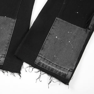 Pantalones vaqueros rectos de moda Retro personalizados para hombre, lavado de calle con retazos antiguos, estampado de tinta de salpicaduras de madera, estilo Vintage único - Product Image 5