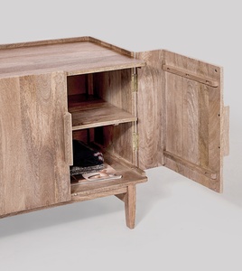 Solid Mango Wood <b>Sideboard</b> Brown | Japandi Minimalist Living Room <b>Storage</b> Cabinet | Natural Wood Furniture - Product Image 4
