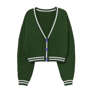 Suéter Cárdigan de Punto para Mujer, Estilo Otoñal, Cuello en V, Diseño Holgado con Contraste de Color, Personalización de Fábrica - Product Image 1