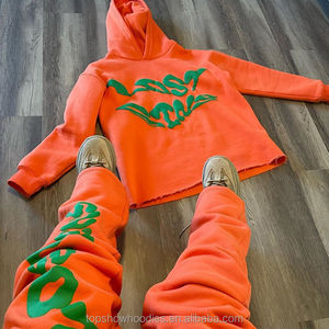 Conjunto de ropa deportiva unisex de dos piezas, 100% algodón, transpirable, respetuoso con el medio ambiente, borde de corte de dobladillo crudo, de talla grande, 3D para Sudadera con capucha estampada - Product Image 3