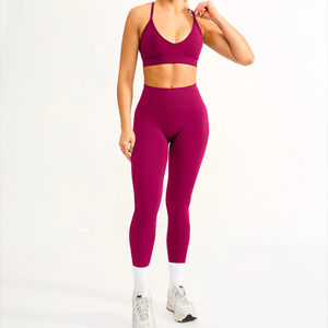 Ensemble de vêtements de sport pour femmes, ensembles de yoga sexy, respirants, à séchage rapide, bretelles croisées, soutien-gorge et leggings, pantalon évasé, ensemble de yoga 2 pièces - Product Image 1