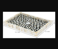 Plateau de service rectangulaire en bois MDF avec incrustations en os et résine, couleur personnalisée, art indien exotique, décorations florales bohèmes