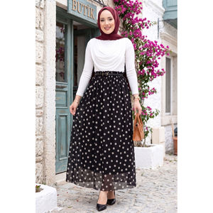 Black Polka Dot Chiffon Tulle Summer Wrap Straight <b>Skirt</b> with <b>Elastic</b> Waist Digital Printed Spandex Material Plain Style - Product Image 1