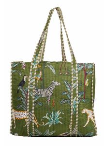 Elegante bolso de mano de algodón con Estampado de jungla verde Diseño de transporte cómodo Accesorio de uso diario para damas de moda - Product Image 4