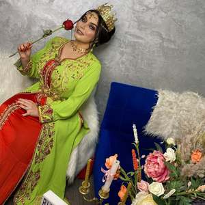 Hecho a mano diamante marroquí Takchita Kaftans Sfifa trenzado gasa Overdress satén interior vestido Casual musulmán étnico árabe caftán - Product Image 6