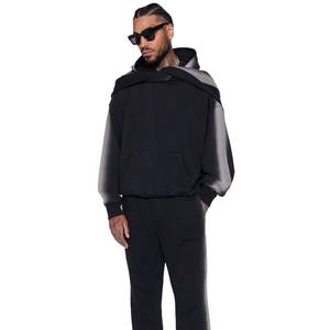 Most Fashionable Men <b>Black</b> 400 GSM Cotton/Polyester Fleece Breathable Quick Dry Drop Shoulder Pullover <b>Hoodies</b> Washed Side - Product Image 4