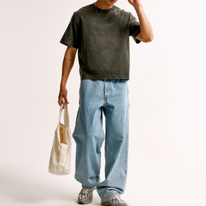 2025 hommes Street Style T-shirts en gros été décontracté mode hommes recadrée lavé Boxy Fit 100% coton - Product Image 5