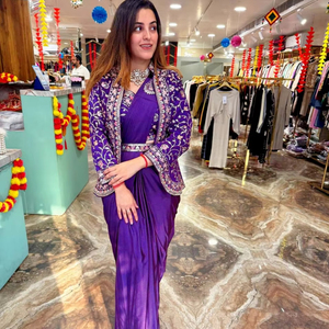 Listo para usar 5,5 MTR Sari indio largo con hermosa Koti y blusa Trabajo Estilo cultural indooccidental Ropa de fiesta Aspecto bonito y caliente - Product Image 1