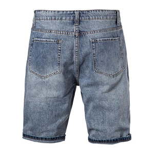 Pantalones cortos vaqueros holgados para hombre, azules, desgastados, con parches rasgados, dobladillo con vuelta, hasta la rodilla, corte regular, mezcla de algodón, 5 bolsillos - Product Image 5