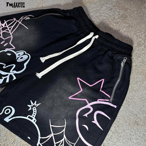 Shorts de plage en toile délavée pour hommes, style urbain, poches zippées, respirants, en tissu épais Spandex/Polyester, imprimé maille, vente en gros - Product Image 4
