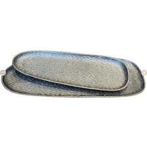 Ensemble de 2 plateaux de service ovales en métal martelé avec poignées, en acier inoxydable, vaisselle décorative pour la maison et les restaurants - Product Image 6