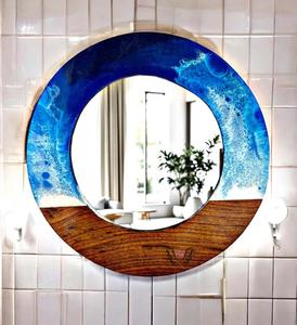 Miroir mural fait à la main en résine d'inspiration bohème avec incrustation d'os en bois naturel détaillant le noyau en MDF pour les mariages Diwali utilisation décorative - Product Image 1