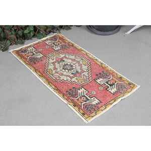 Alfombra de 1.7x3.2 pies, alfombra turca vintage, alfombra con motivos de plantas y árboles en rojo y azul - Product Image 2