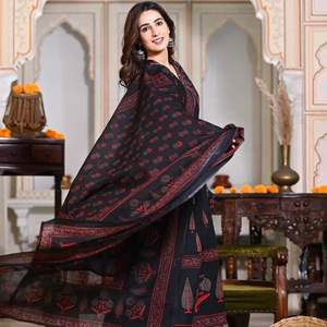 Vêtements de fête de créateur lourd pur coton beau Style Angrakha imprimé Anarkali Kurta à manches longues jumelé avec un pantalon Dupatta - Product Image 2