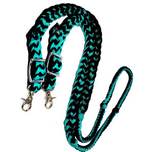 Tachuela de caballo anudada, riendas de carreras de barril occidental, riendas trenzadas de nailon, verde esmeralda, negro, riendas de cuerda de nudo ajustables rápidas - Product Image 2