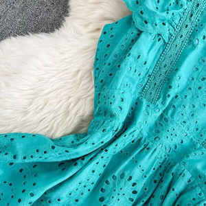 Vestidos Elegantes de Gasa con Bordado Calado para Mujer, Verano, Vacaciones, Volantes, Sin Mangas, Estilo Coreano, Hasta la Rodilla, Rectos, Dulces y Naturales - Product Image 6