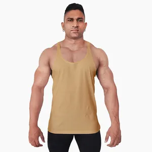 Pembentuk Tubuh Tank Top untuk Pria, Pakaian Gym Rompi dengan Desain Belakang Y Katun Dibuat Rompi Gym