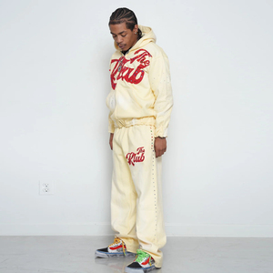 Pantalones de pierna recta de gran tamaño personalizados y sudaderas con capucha de hombro caído Boxy Crop Fit Allover Rhinestone Patchwork Chándales - Product Image 3