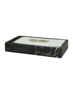 Gold <b>Black</b> Marble Honed Towel Tray, Marble Crafter Eris Collection Guest Towel Tray, Onyx Marble Guest Towel Tray - Product Image 1
