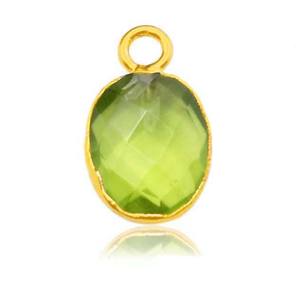 Faceted Oval Peridot Quartz Gemstone Charm Gold Electroplated Single <b>Bail</b> <b>Pendant</b> (8x10mm) Jewelry - Product Image 1