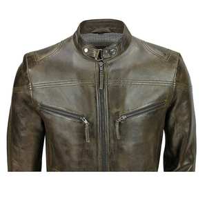 Chaquetas de cuero informales para hombre, chaqueta de cuero genuino 100%, chaquetas de moda de cuero tostado desgastadas - Product Image 3