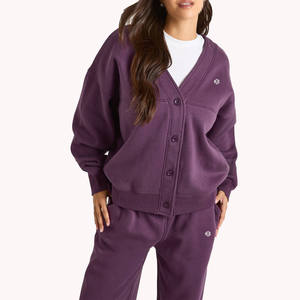 <b>Women</b> Relaxed Fit Fleece <b>Cardigan</b> Jacket and Jogger Pants Set Soft Touch Lounge Wear Wholesale OEM Apparel - Product Image 3