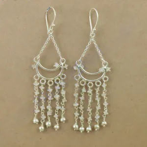 925 <b>Silver</b> <b>Pearl</b> Geometric Boho Drop <b>Earrings</b> with Tassel Design for Women Gift Jewelry - Product Image 2