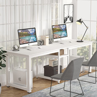 Bureau d'ordinateur en bois blanc de 78 pouces, long, pour deux personnes, avec étagères ouvertes en dessous, pour le bureau à domicile