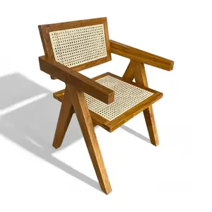 Diskon kursi makan rotan kayu jati Solid desain Modern untuk furnitur Hotel kursi desainer kayu elegan dan tahan lama