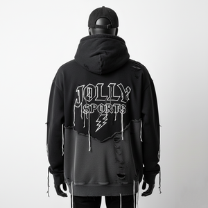 Sweat à capuche premium 320 GSM en molleton de coton lourd, noir et gris, style délavé, logo brodé personnalisé, sweat à capuche basique - Product Image 5