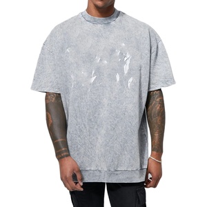 High Quality <b>Drop</b> Shoulder Oversize Black T Shirt Plus Size Vintage Heavyweight Knitted Organic Cotton Mock Neck tee - Product Image 1