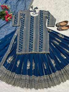 Georgette ethnique indienne pakistanaise Lehenga & Dupatta avec séquence travail couture complète robe de soirée fabricant en gros - Product Image 4