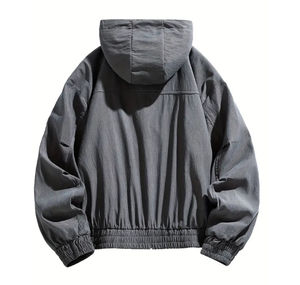 New Men's Winter Hooded <b>Fleece</b> <b>Jacket</b> with Loose Fit Print Design Multiple <b>Zippered</b> Pockets OEM Service for Wholesale - Product Image 6