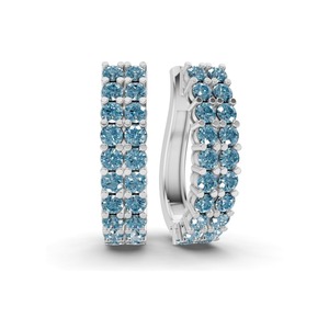 Créoles en or massif 14 carats avec diamants de laboratoire ronds bleu arctique, double rangée, 1 carat total, pureté VS, 40 diamants, éclat givré, pour elle - Product Image 1