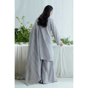 Traje FE-52045 de 3 piezas, bordado a mano, con jacquard y Chikan Kari, Salwar Kameez Anarkali de algodón, hecho con tela de lino. - Product Image 2