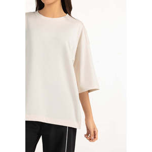 Camiseta Oversize de Mujer con Hombros Caídos, de Algodón Jersey, Cuello Redondo, Ajuste Holgado, Transpirable, Top Casual de Color Liso para Verano con Remaches - Product Image 6