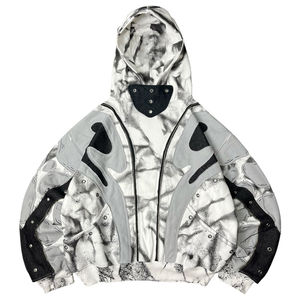 เสื้อฮู้ดผู้ชายมีซิปตกแต่งสองชั้นพิมพ์ลายด้วยหมุดงานเย็บปะติดแบบบ็อกซี่โอเวอร์ไซส์งานตามสั่ง - Product Image 2